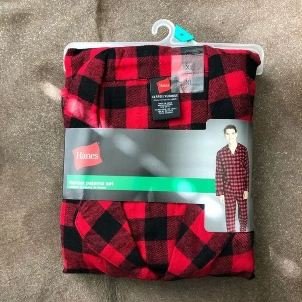 Hanes Plaid Buffalo Check Flannel Lumber Jack Pajama Set